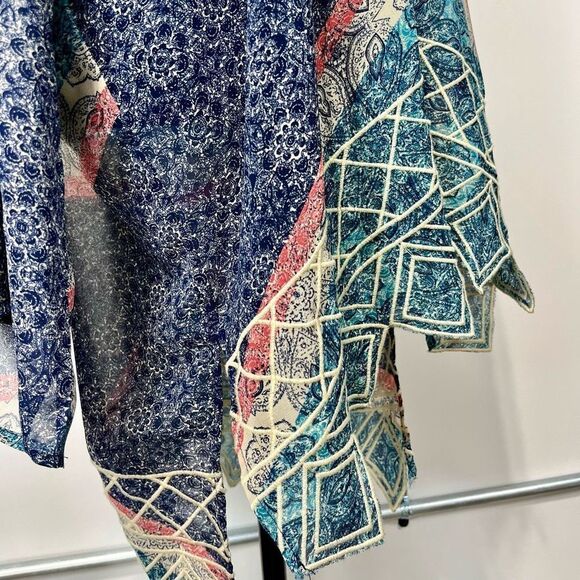 Mystree Embroidered Jagged Hem Paisley Oversized Kimono Size S/M Women’s - Picture 3 of 12